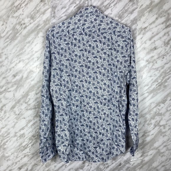 Ted Baker London Men's Dress Shirt Button Modern Fit Floral Blue White Size 15 - Picture 4 of 7